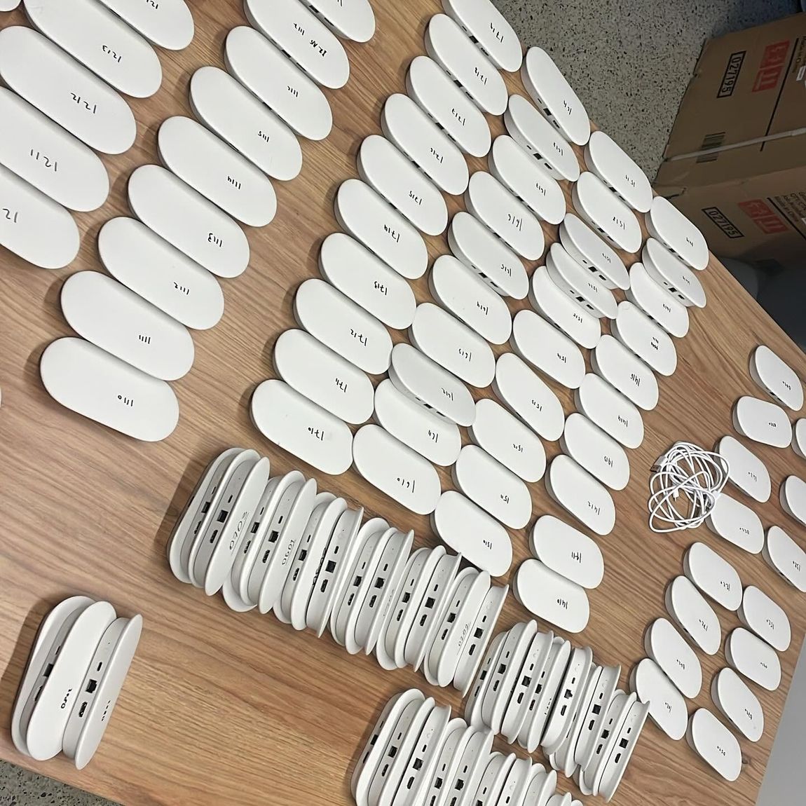 Guest-room Wi-Fi access points staged for a hotel network upgrade