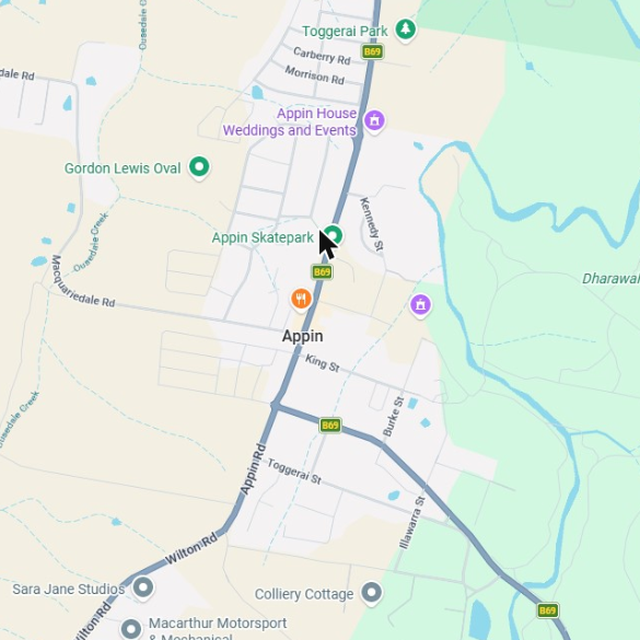 Map showing the Appin, NSW suburb boundary