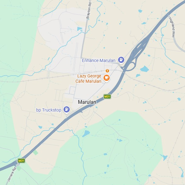 Map showing the Marulan, NSW suburb boundary