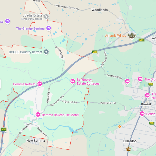 Map showing the Berrima, NSW suburb boundary